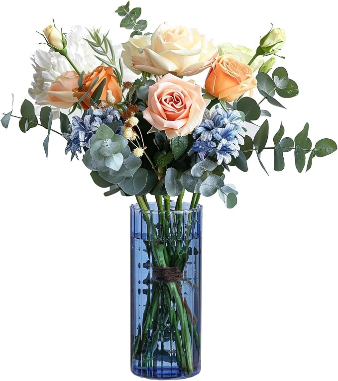 ComSaf Glass Cylinder Vase 8 Inch Tall, Hurricane Floating Candle Holder by ComSaf
