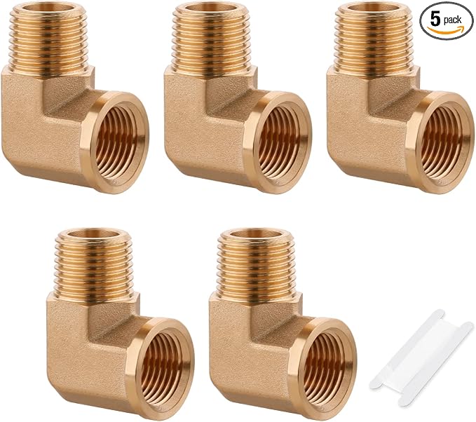 5Pcs Brass Pipe Fittings 90 Degree Street Elbow, 1/8" x 1/8" | 1/8 Inch NPT by Ailbiuko