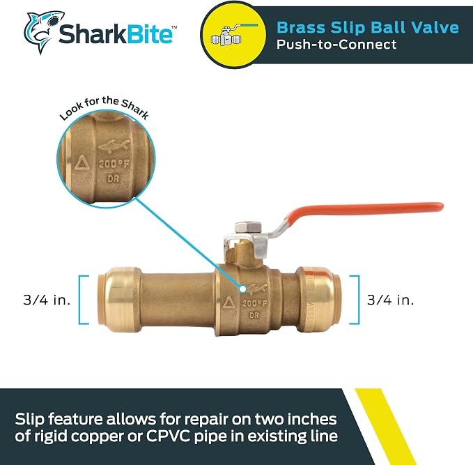 SharkBite 3/4 Inch Slip Ball Valve, Push to Connect Brass Plumbing Fitting - Image 2