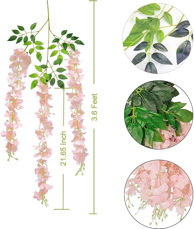 48pcs Artificial Wisteria Flowers 3.6 Feet/Piece Pink Dense Artificial Fake - Image 4