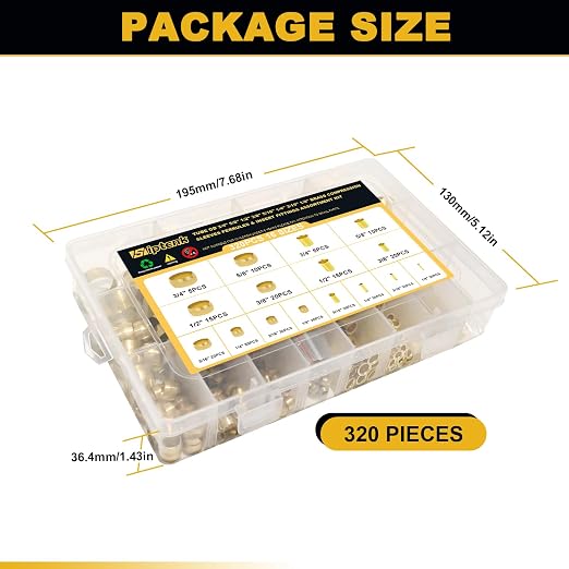 Siptenk 320PCS Brass Compression Sleeves Ferrules Inserts Fittings Kit | 8 - Image 7
