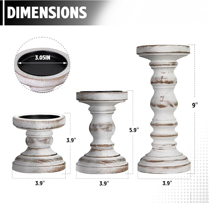 Candle Holder for Pillar Candle Set of 3, Farmhouse Wood Candle Holder - Image 4