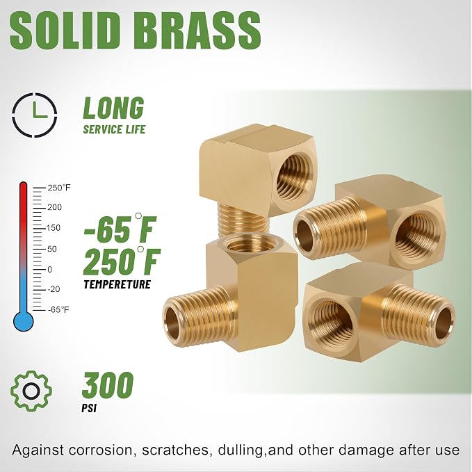 2Pcs Brass Pipe 90 Degree Barstock Street elbow, 3/8" x 3/8" | 3/8 Inch NPT - Image 3