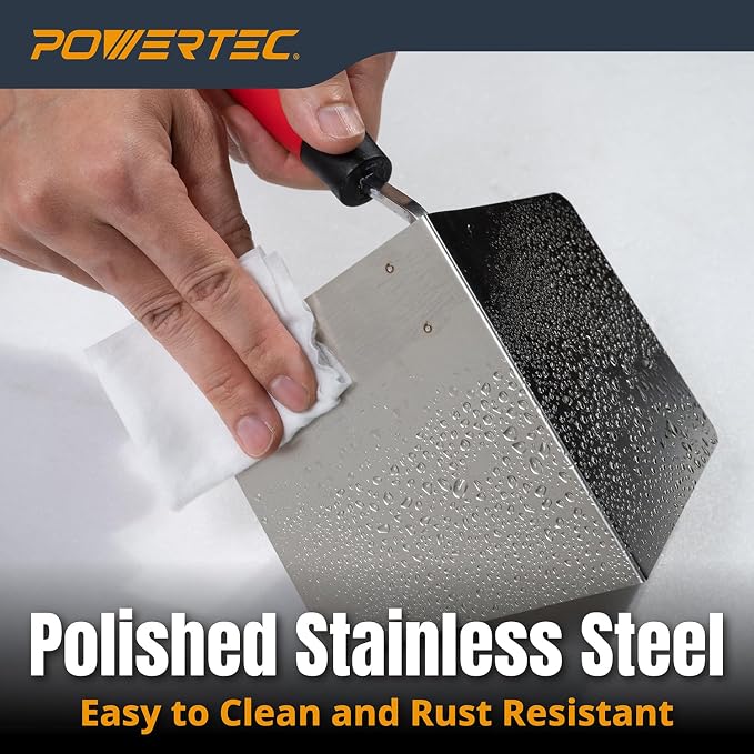 POWERTEC 5" x 4" Stainless Steel Inside Corner Drywall Knife - Image 5