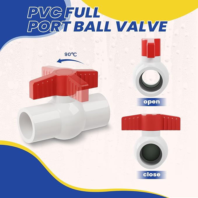 1-1/2 Inch PVC Ball Valve 6 Pack Fits 1.90" OD PVC Pipe | Heavy Duty PVC Shut - Image 3