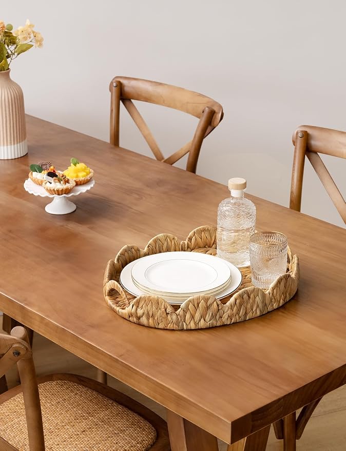 StorageWorks Elliptical Wicker Scalloped Tray, Water Hyacinth Rattan Trays | - Image 5