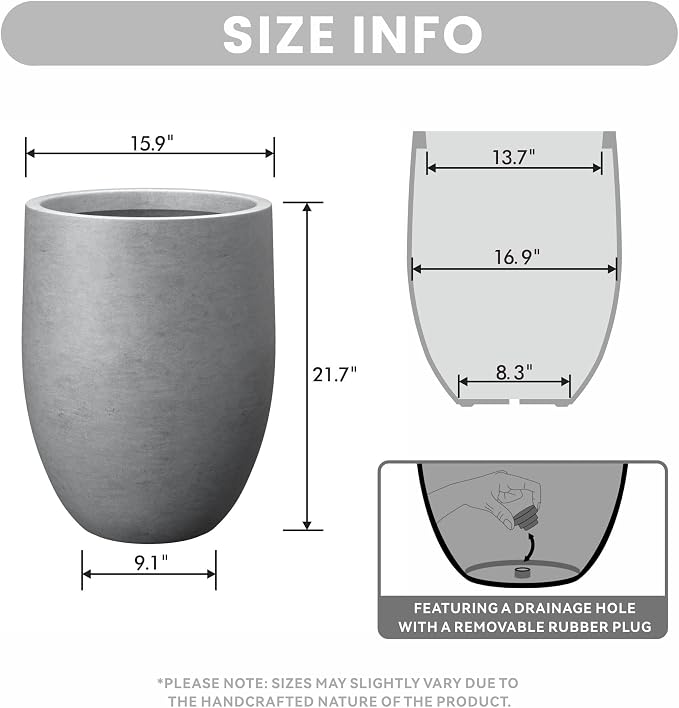 Kante Large Round Bullet Pale Gray Concrete Planter 21.7" Tall, Outdoor | - Image 2