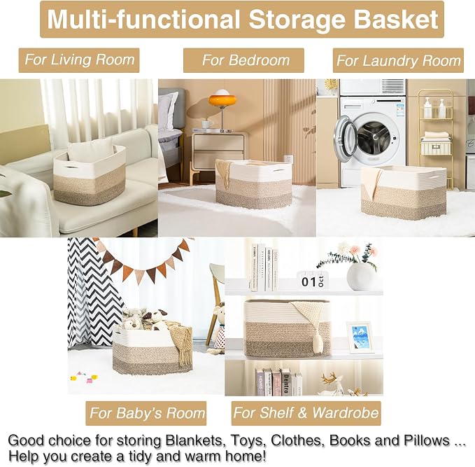 ICERZCZ Large Rectangle Blanket Basket, Large Storage Basket - Image 4