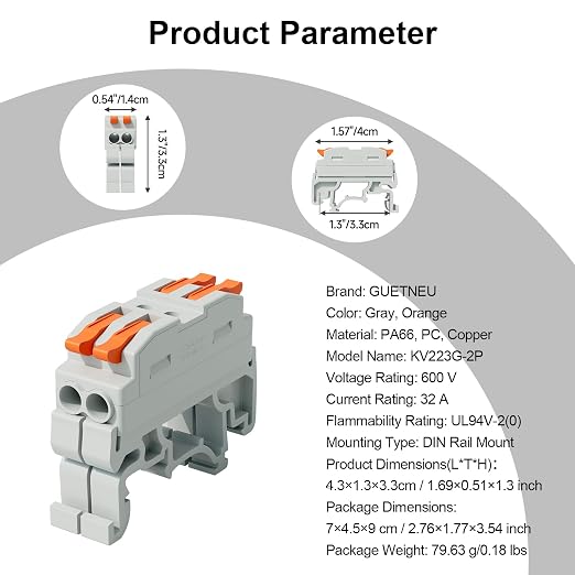 5Pcs DIN Terminal Blocks, 2 Conductor Splicing Connectors | 2 Conductor Compact - Image 7
