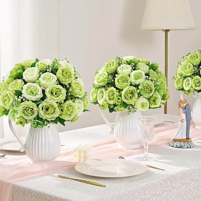 4 Packs Peonies Artificial Flowers, Mixed Green Silk Artificial Peonies | Fake - Image 6