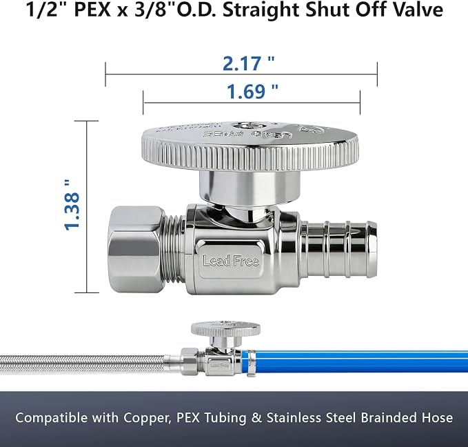 WiseWater Shut Off Valve 1/2" PEX x 3/8" Compression | 1/4 Turn - Image 5