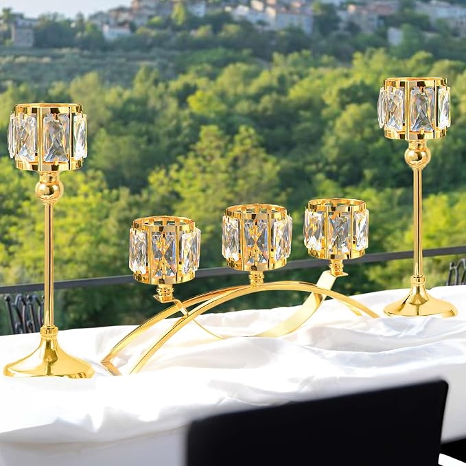 3 Arms Crystal Bowl Tealight Candelabra Votive Candle Stand, Wedding - Image 5