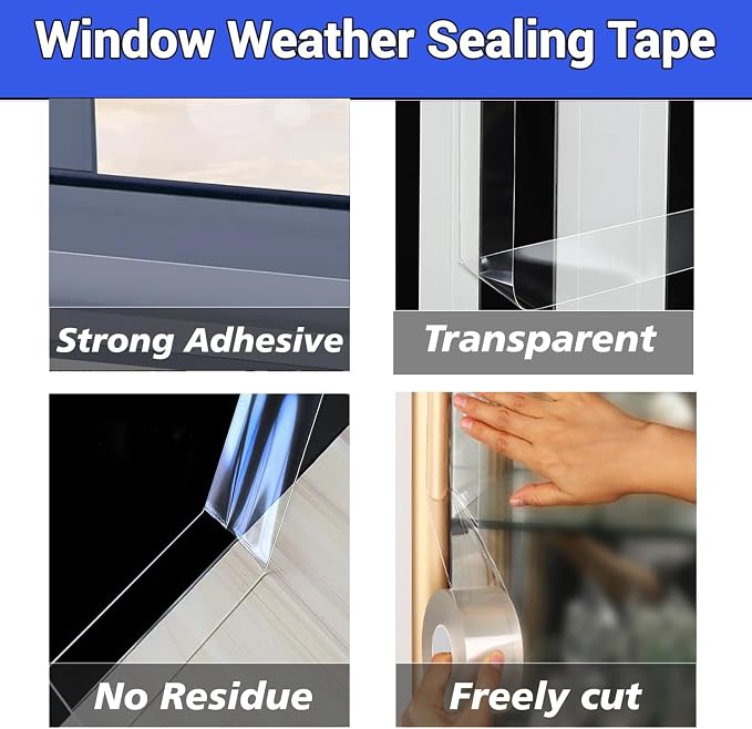 Window Weather Sealing Tape 2 Inch x 33 FT Weather Stripping Residue-Free Clear - Image 4