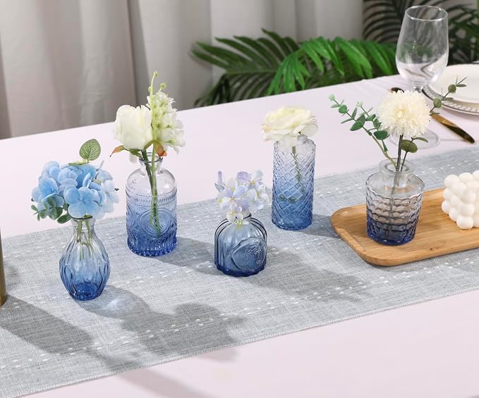 5pcs Blue Glass Bud Vase Set, Small Flower Vases - Image 6