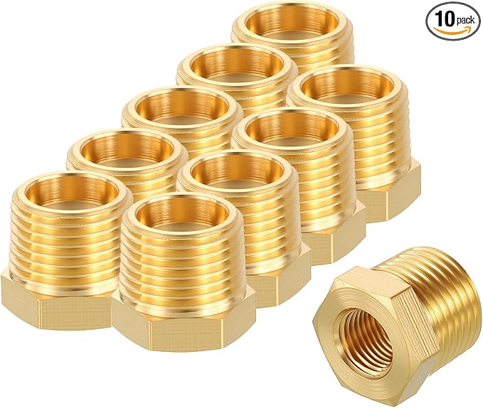 10 Pack Male to FeMale Adapter, 3/8" NTP Male x 1/8" NTP Female Brass Hex by Rebower