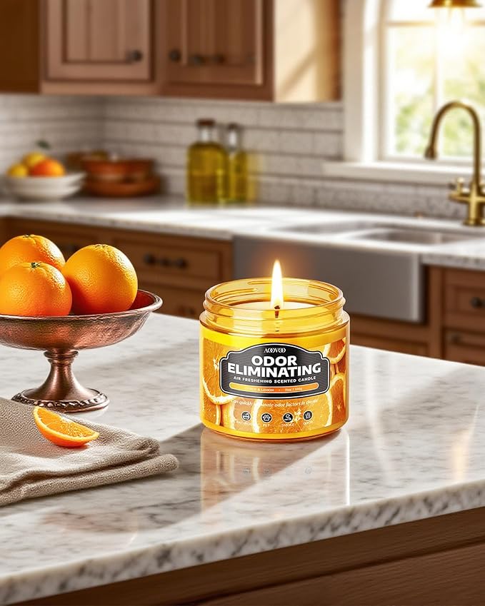 AOOVOO Citrus Lemon Large Odor Eliminating Candle - 11oz Soy Candles | - Image 6