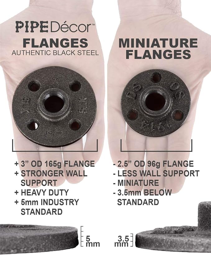 1/2" Flange Fitting, PIPE DECOR Black Malleable Iron Fittings Fit Standard 1/2 - Image 4