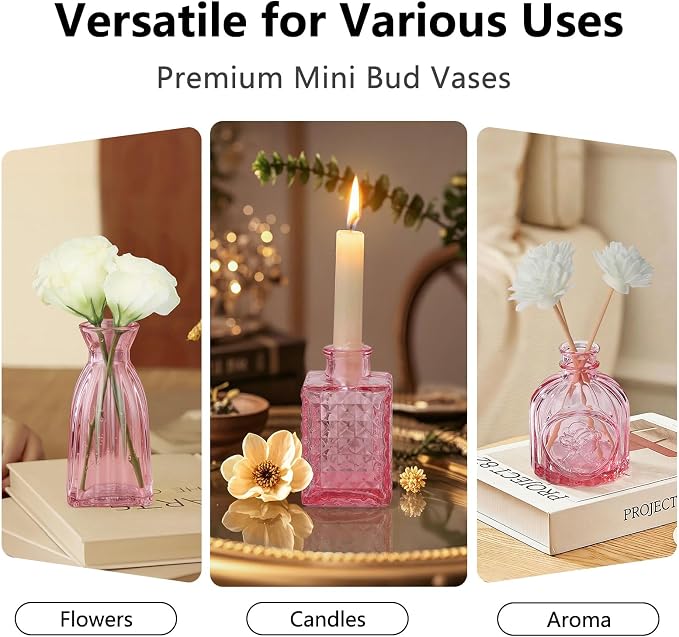 22 Pack Pink Glass Bud Vases, Vintage Small Flower Vases - Image 6