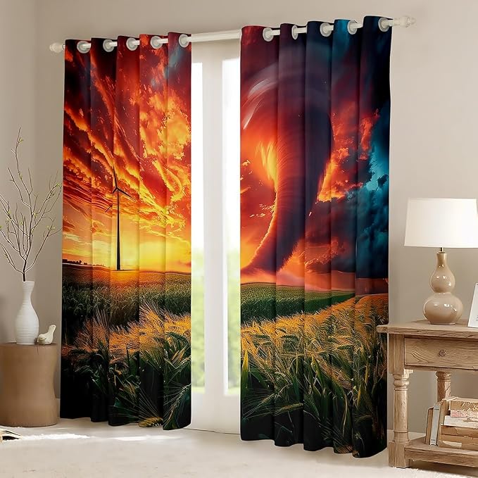 jejeloiu 3D Red Tornado Blackout Shades Window Treatments Natural Disaster - Image 2