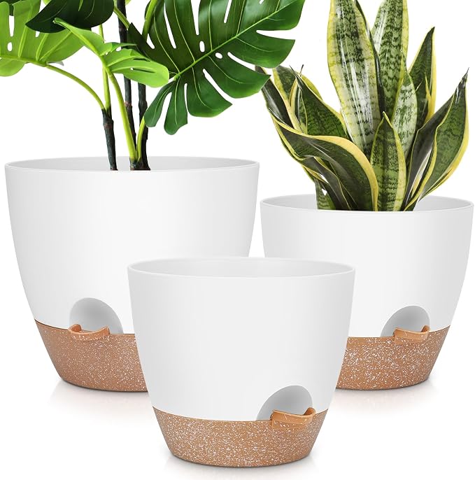 YNNICO 12" 10" 9" Large Self Watering Plant Pots, 3 Pack Flower Pots Planters by AFamilyofGardenLovers