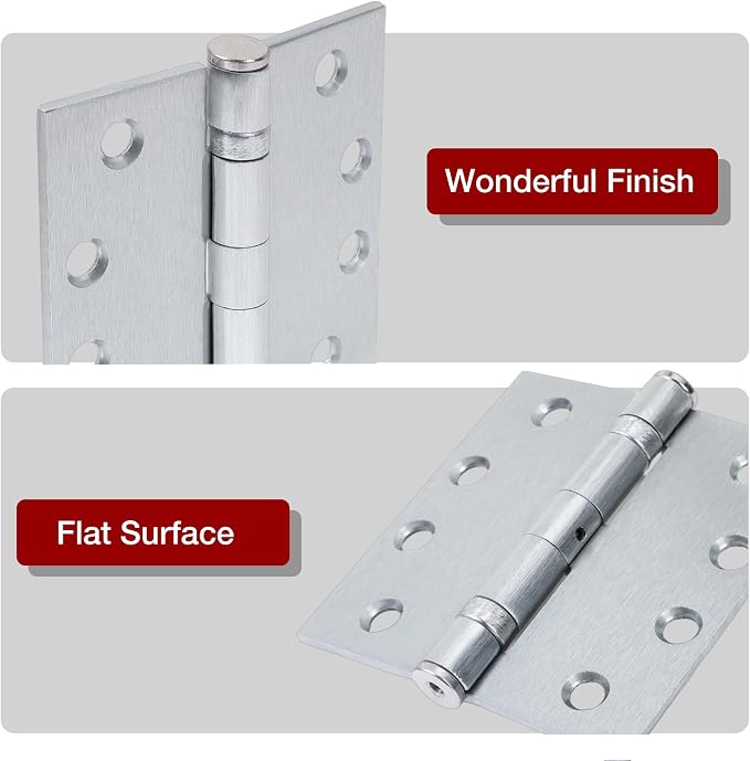 TDCHINGES Heavy Duty Door Hinges Satin Chrome 4.5" x 4 1/2" Square 3 Pack | - Image 4