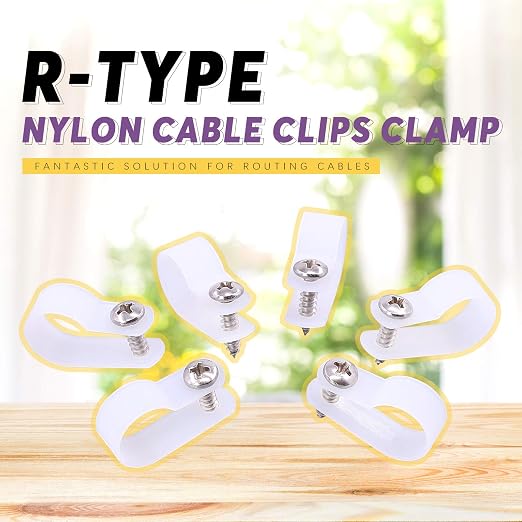 Swpeet 60 Pack White 5/8 Inch Nylon Plastic R-Type Cable Clips Clamp Kit - Image 4