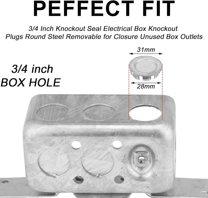 Yaocom 12 Pcs Knockout Seal Electrical Box 3/4 Inch Knockout Plugs Round Steel - Image 2