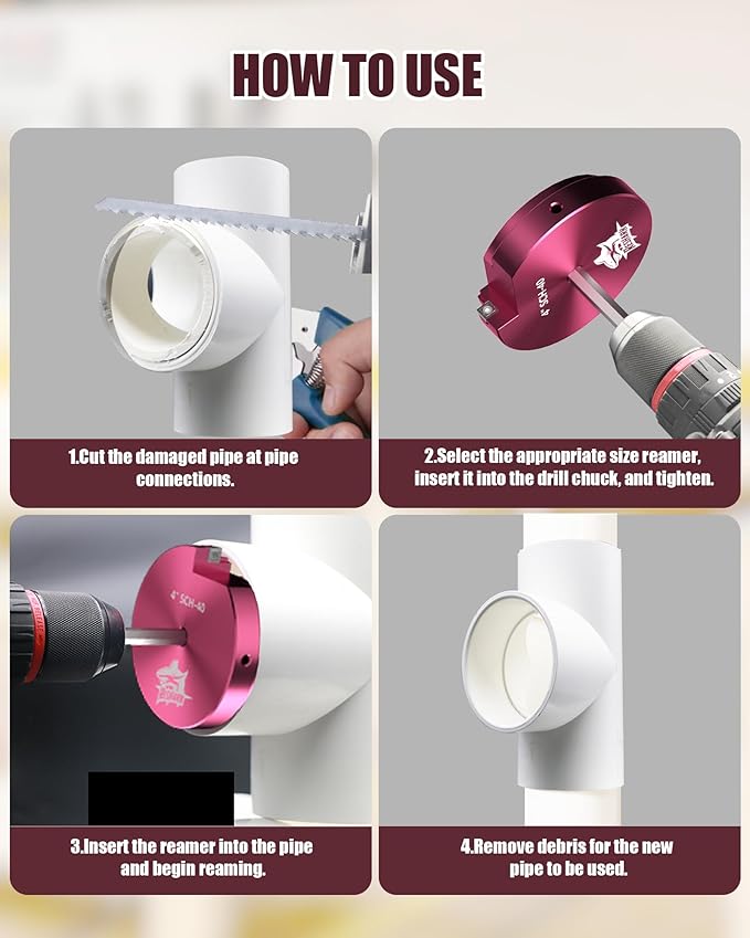 6 Pcs PVC Pipe Reamer Kit, PVC Fitting Saver Plastic Pipe Fitting Reamer | - Image 3