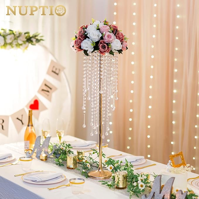 NUPTIO Tall Gold Centerpiece for Table, for Flowers Arrangement, Anniversary - Image 2