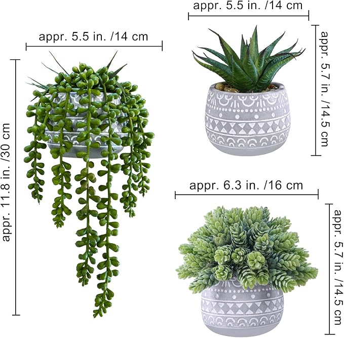 Winlyn 3 Pcs Assorted Small Potted Succulent Plants Artificial Aloe Hops String - Image 2