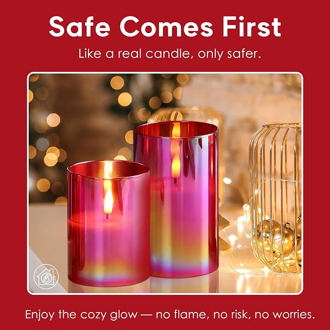 Red Glass Flameless Pillar Candles - Image 6