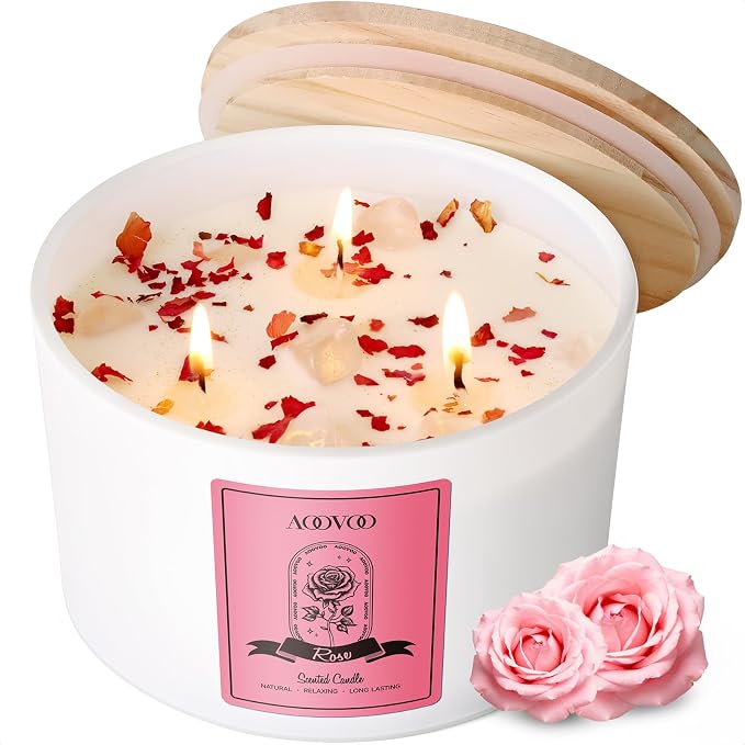 AOOVOO Rose Scented Candles for Women - 20oz 3 Wick Soy Candles for Home Scented by AOOVOO