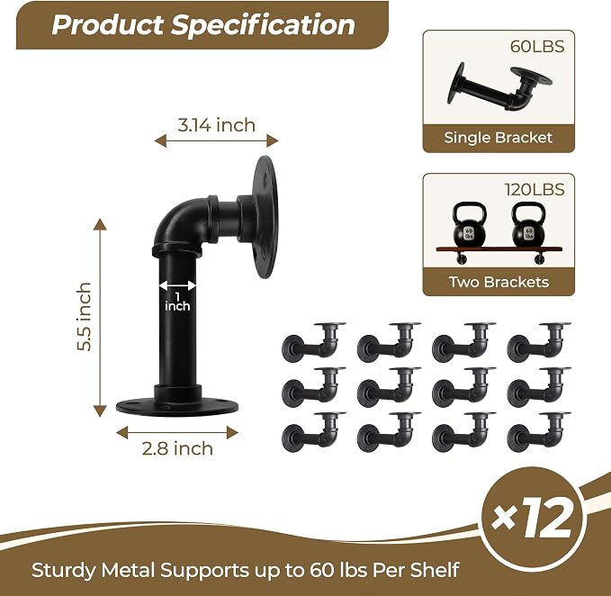 Industrial L Pipe Shelf Brackets - Image 3