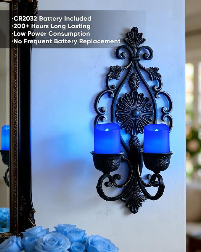 Homemory 24 Pack Blue Flameless Flickering LED Votive Tealights Candles | - Image 3