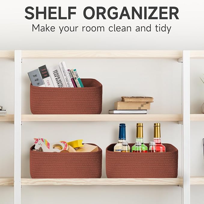 3 Pack Small Storage Baskets for Organizing, 11.8×7.8×5.1", Oxide Red | Woven - Image 7