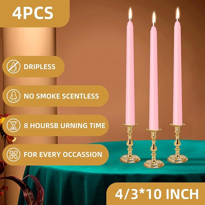 LYOBATH 4 Pack Pink Taper Candles - Image 2