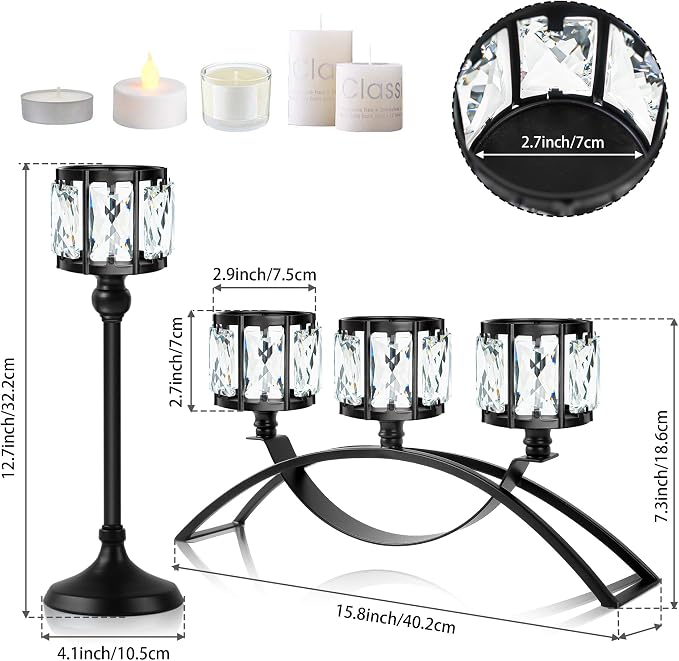 3 Arms Crystal Bowl Tealight Candelabra Votive Candle Stand, Wedding - Image 2