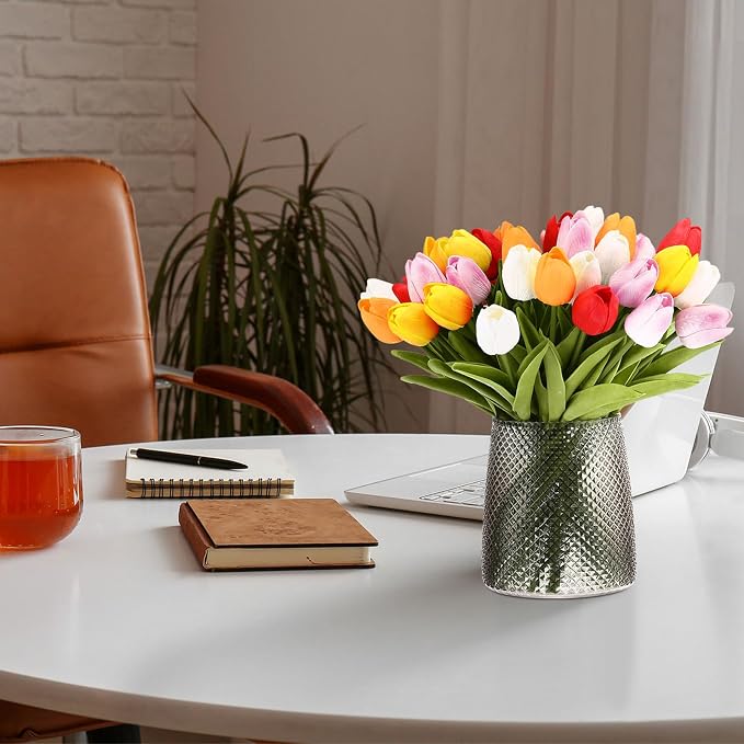 Janinka 75pcs Artificial Tulip Flowers Fake PU Tulips Faux Latex Bouquet Flower - Image 6
