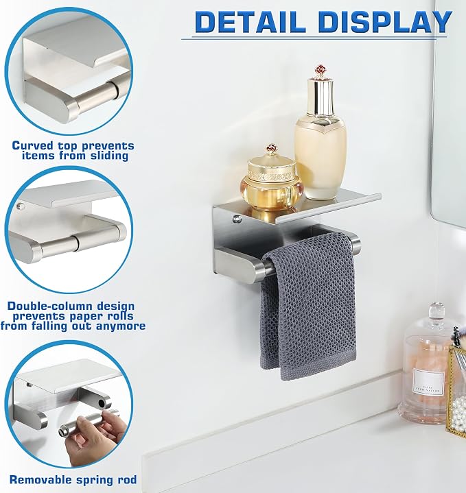 Alise Toilet Paper Holder with Shelf Wall Mount Adhesive or Drill - Image 4