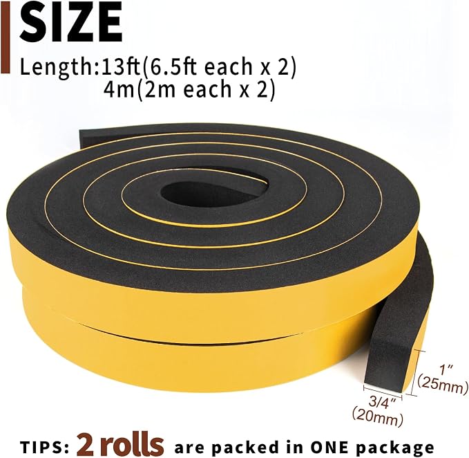 Yotache High Density Adhesive Foam Tape 1" Wide X 3/4" Thick, 13 Ft | 2 Rolls - Image 4