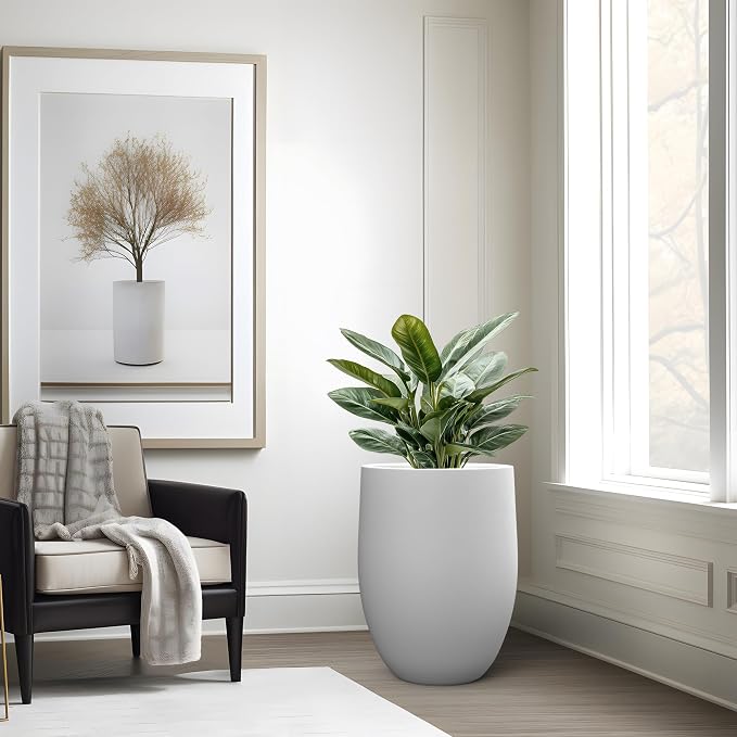 Kante White Concrete Planter 21.7" Tall All-Weather Round Large Pot - Image 5
