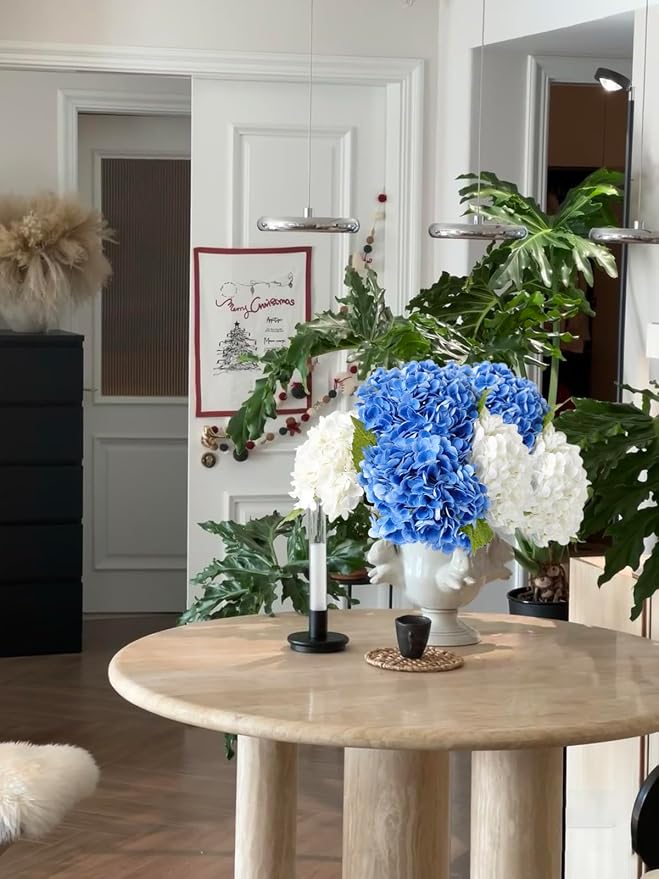 YalzoneMet 3 PCS Dark Blue Hydrangea Artificial Flowers 21 inches Real Touch - Image 3