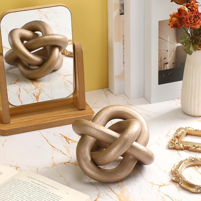 Yalikop 3 Link Wood Knot Decor Rustic Table Shelf Sculpture, Champagne | Hand - Image 5