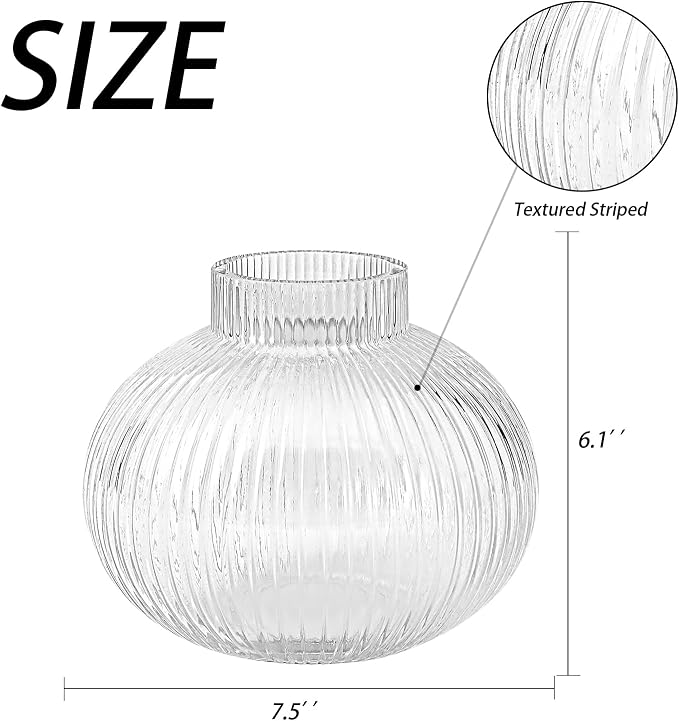 Round Glass Vase, Flower Vases for Bouquet, Ribbed Glass Vases for Flowers - Image 7