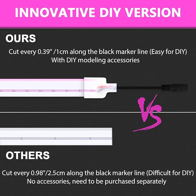 Lamomo LED Neon Flex, 16.4ft/5m Pink Neon Light Strip, 12V Flexible Waterproof - Image 2