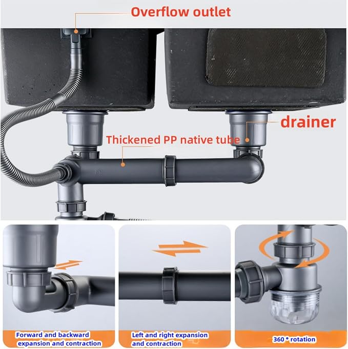 Double Sink Drain Kit Space Saving Kitchen Sink Drain Kit Expandable Flexible 1 - Image 7