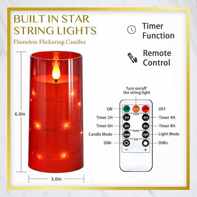 NURADA Flickering Flameless Candles: Built-in Star String Lights Battery - Image 7