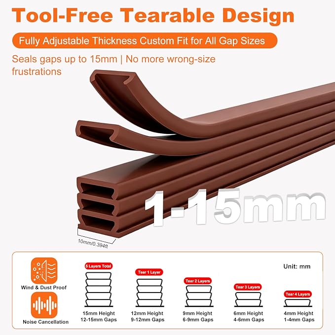 5-Layer Self-Adhesive Weather Stripping Door Seal, Soundproof Draft Stopper - Image 3