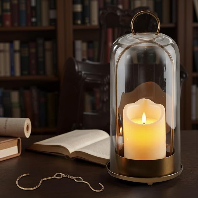Hurricane Glass Candle Holder, Large Brass Lanterns Hurricane Candlestick Holder - Image 2