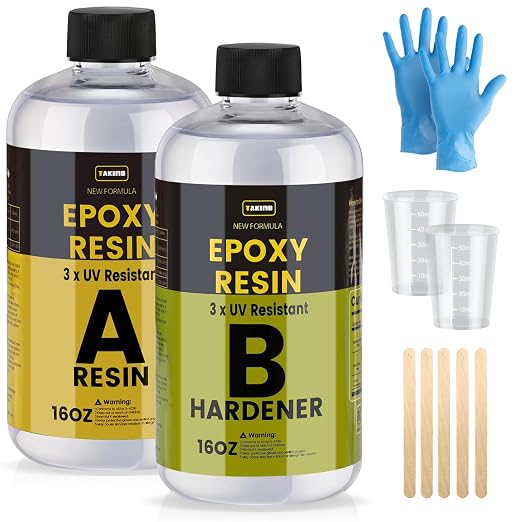 TAKIMO 32OZ 3X UV Resistant Crystal Clear Epoxy Resin Kit, 1:1 High Gloss | by TAKIMO